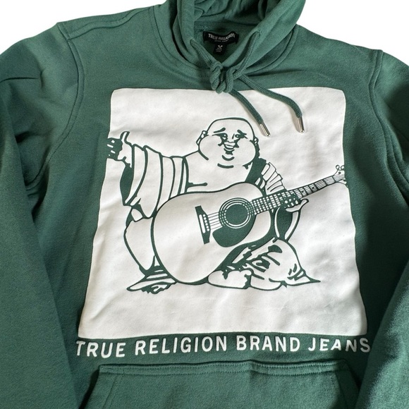 True Religion Buddha Graphic Hoodie Green Pullover Men's Size M Sweatshirt - Picture 7 of 10